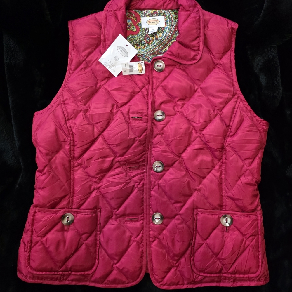 Talbots Red Quilted Vest with Silver Buttons